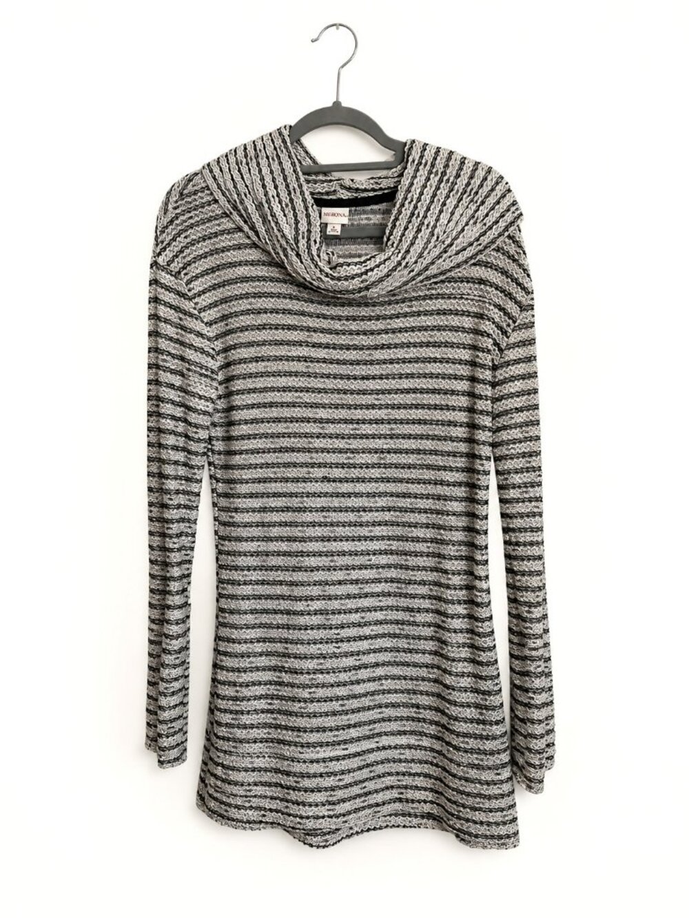 Merona M Black Ivory Striped Cowl Neck Tunic Sweater